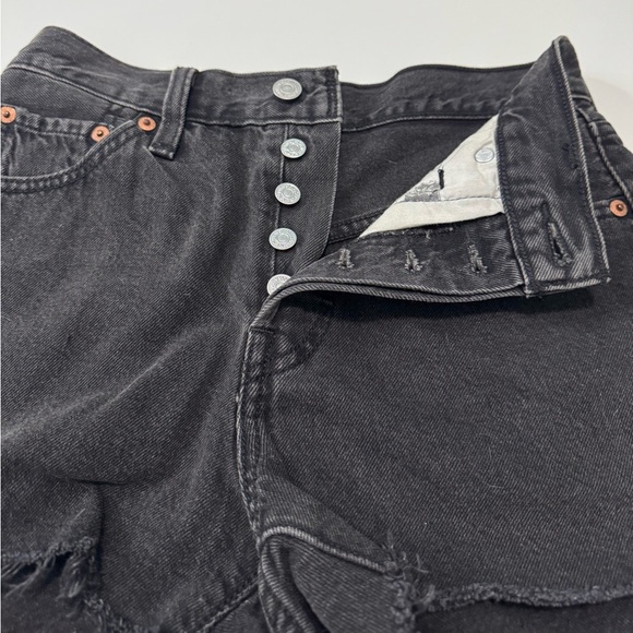 Levi's 501 Distressed Black Jean Cutoff Shorts - Picture 3 of 14